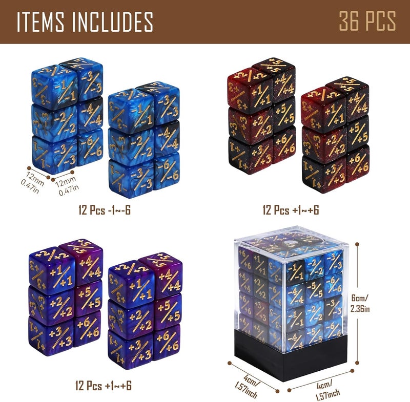 FIGURESLAB Store 36PCS 12mm MTG Life Counters Dice Set with Box, Small MTG Tokens Loyalty 6 Sided Mini Dice Set, Compatible with TCG CCG Magic Card Gaming Accessories - Image 2